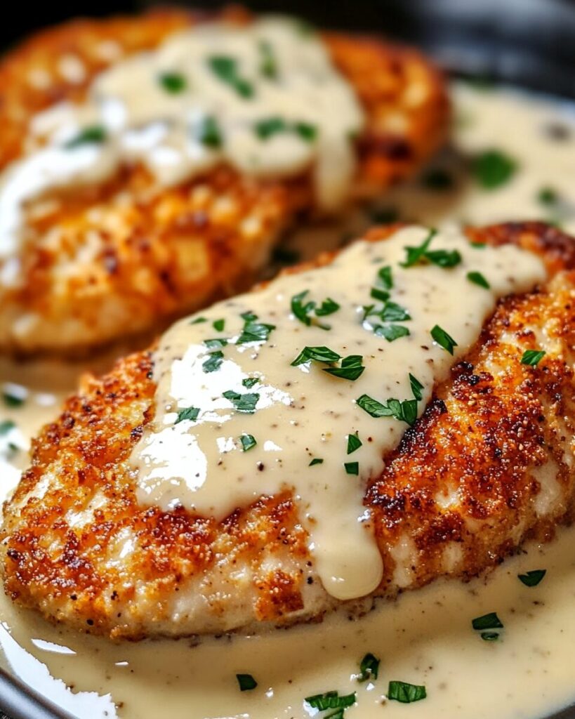 Parmesan Crusted Chicken with Creamy Garlic Sauce