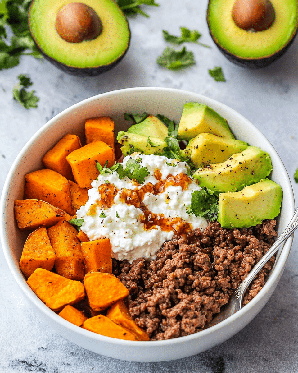 Cottage Cheese Sweet Potato Beef Bowl
