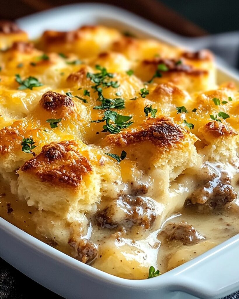 Biscuits and Gravy Hashbrown Casserole