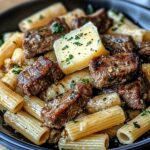 Garlic Butter Steak Tips with Cheesy Rigatoni