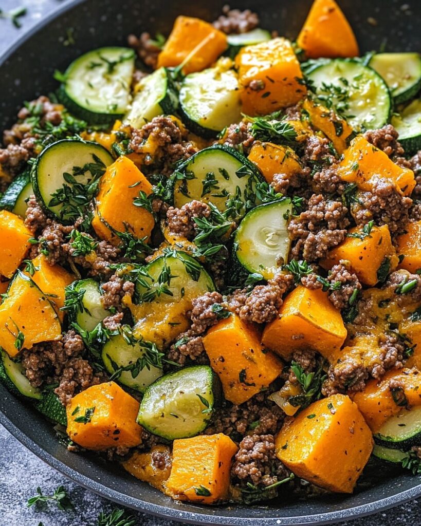 Ground Beef Zucchini Sweet Potato Skillet