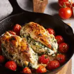 Spinach Artichoke Stuffed Chicken with Blistered Tomatoes