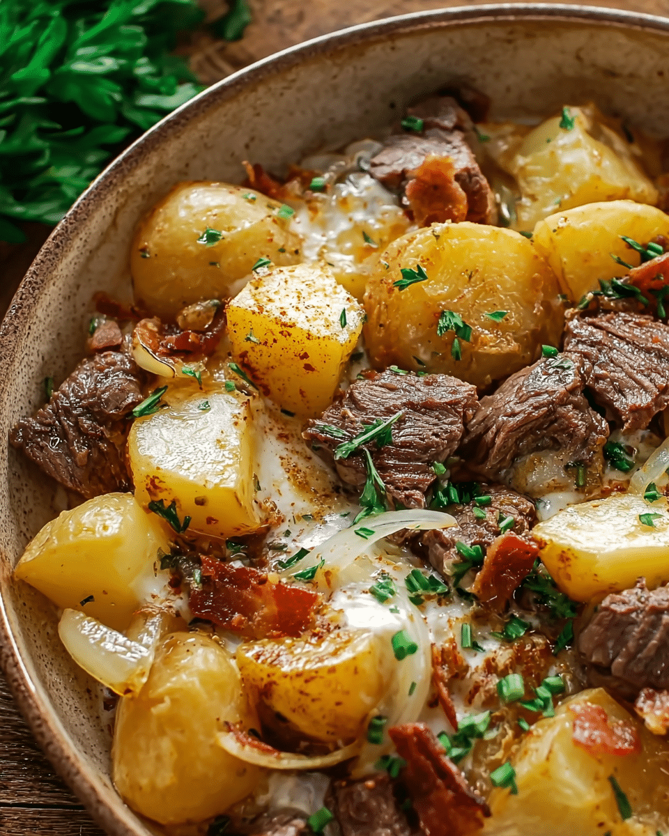Crockpot Loaded Steak and Potato Bake