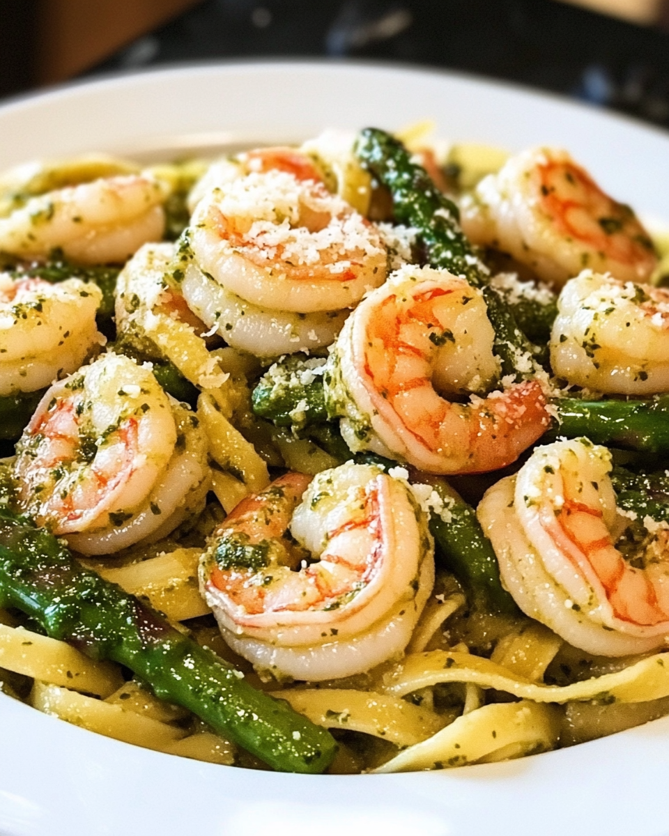 Pesto Shrimp Asparagus Pasta