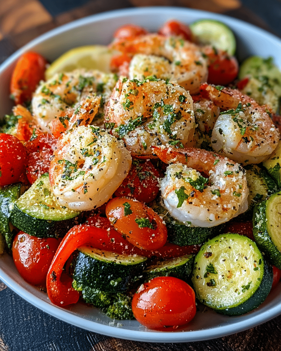 Garlic Parmesan Shrimp & Roasted Veggie Bowl