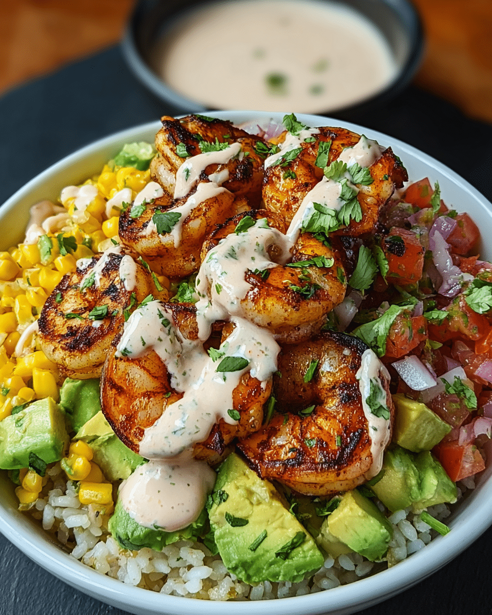 Grilled Shrimp Bowl with Avocado Corn Salsa