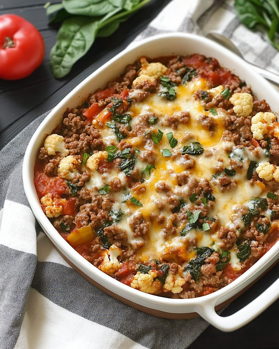 Cheesy Keto Ground Beef and Veggie Bake