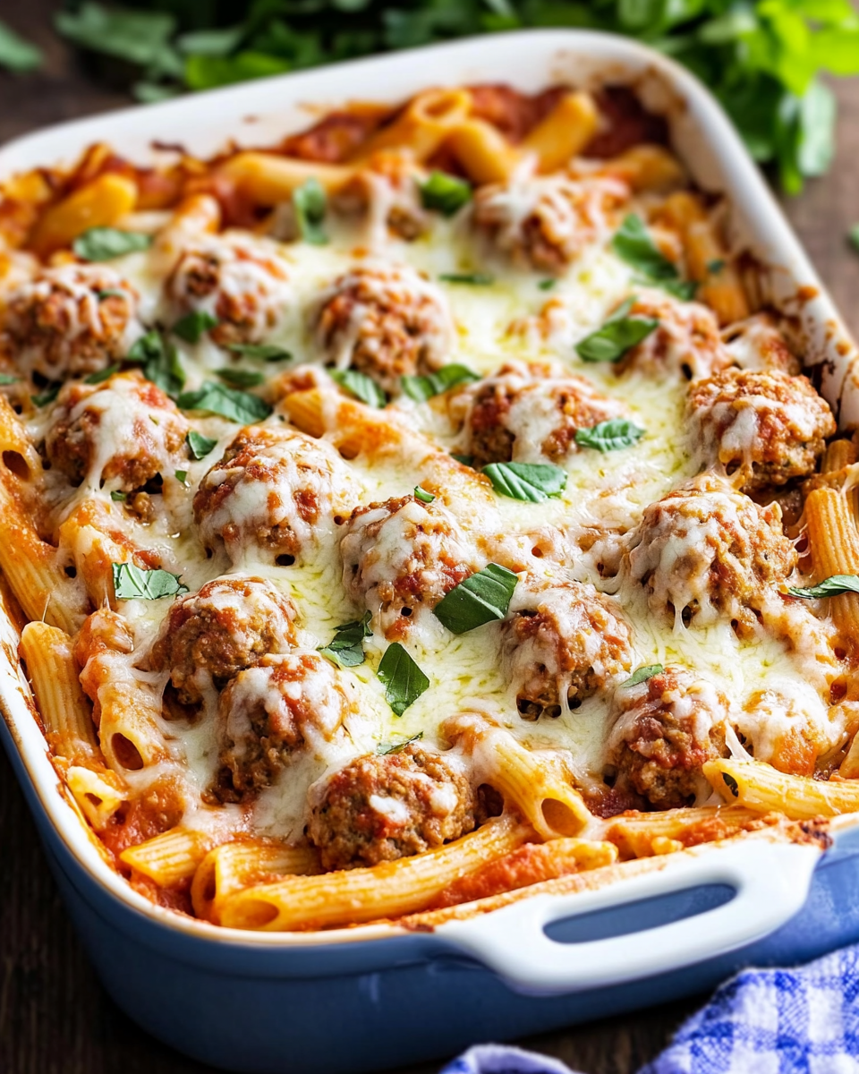Cheesy Meatball Pasta Bake