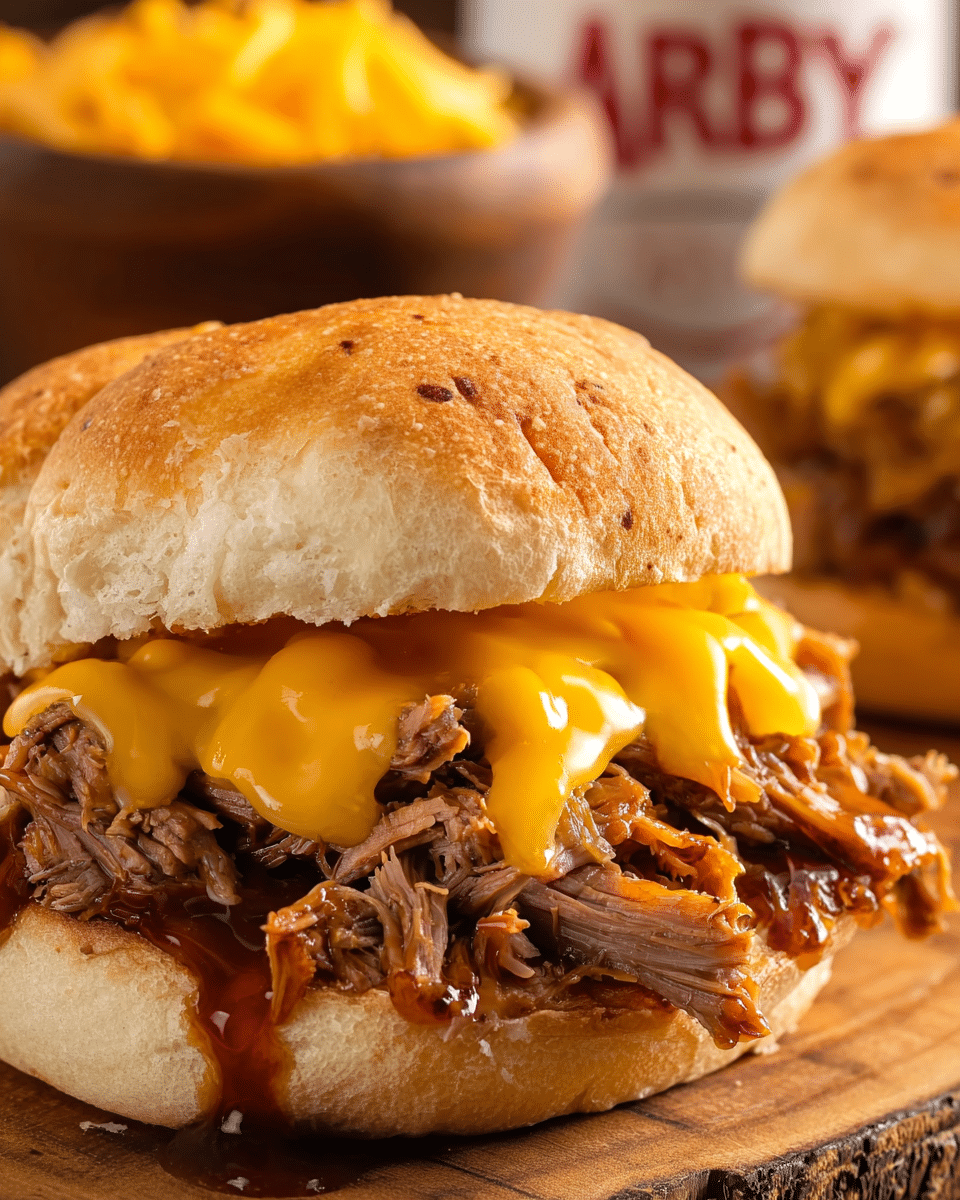 Slow Cooker Beef and Cheddar Sandwiches