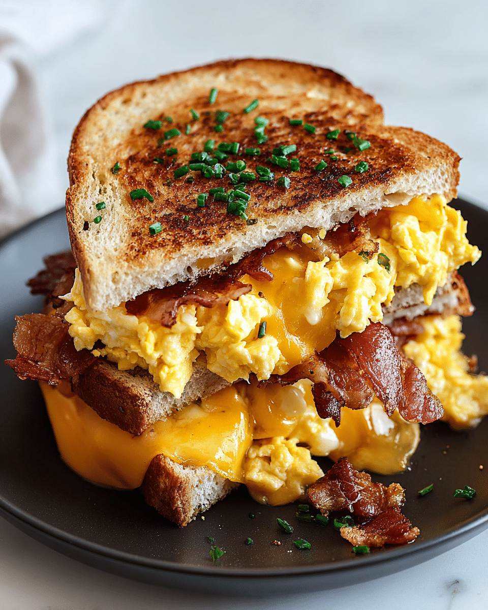 Ultimate Breakfast Grilled Cheese with Scrambled Eggs & Bacon