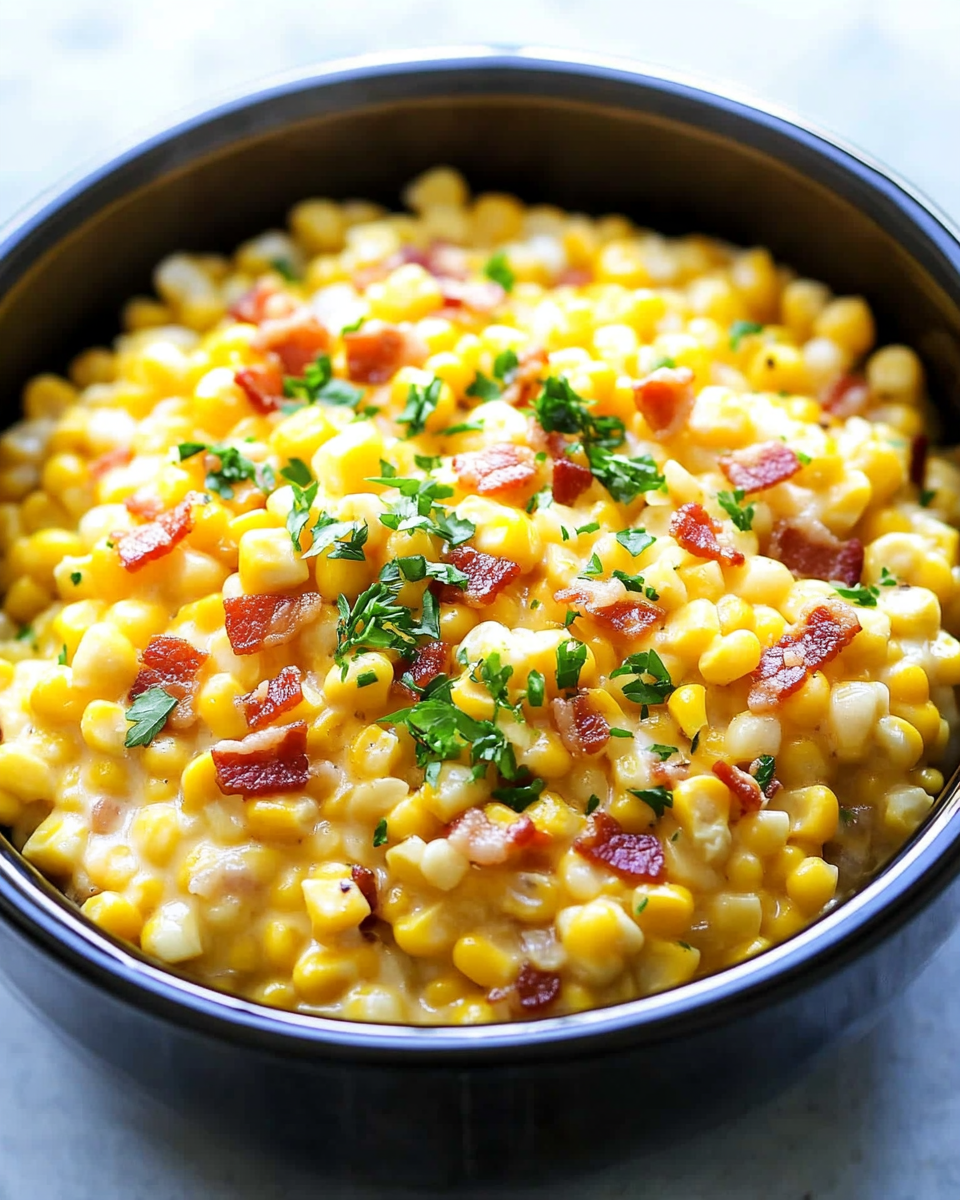 Slow Cooker Cheddar Corn with Bacon