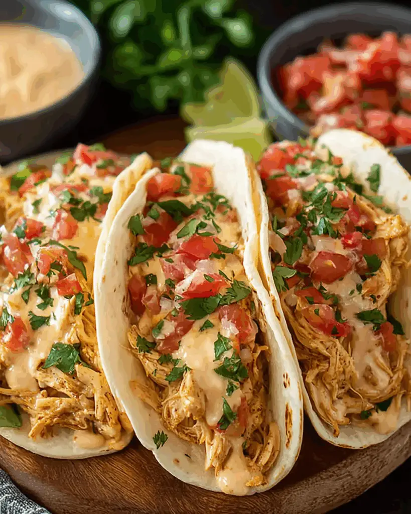 Slow‑Cooker Queso Chicken Tacos