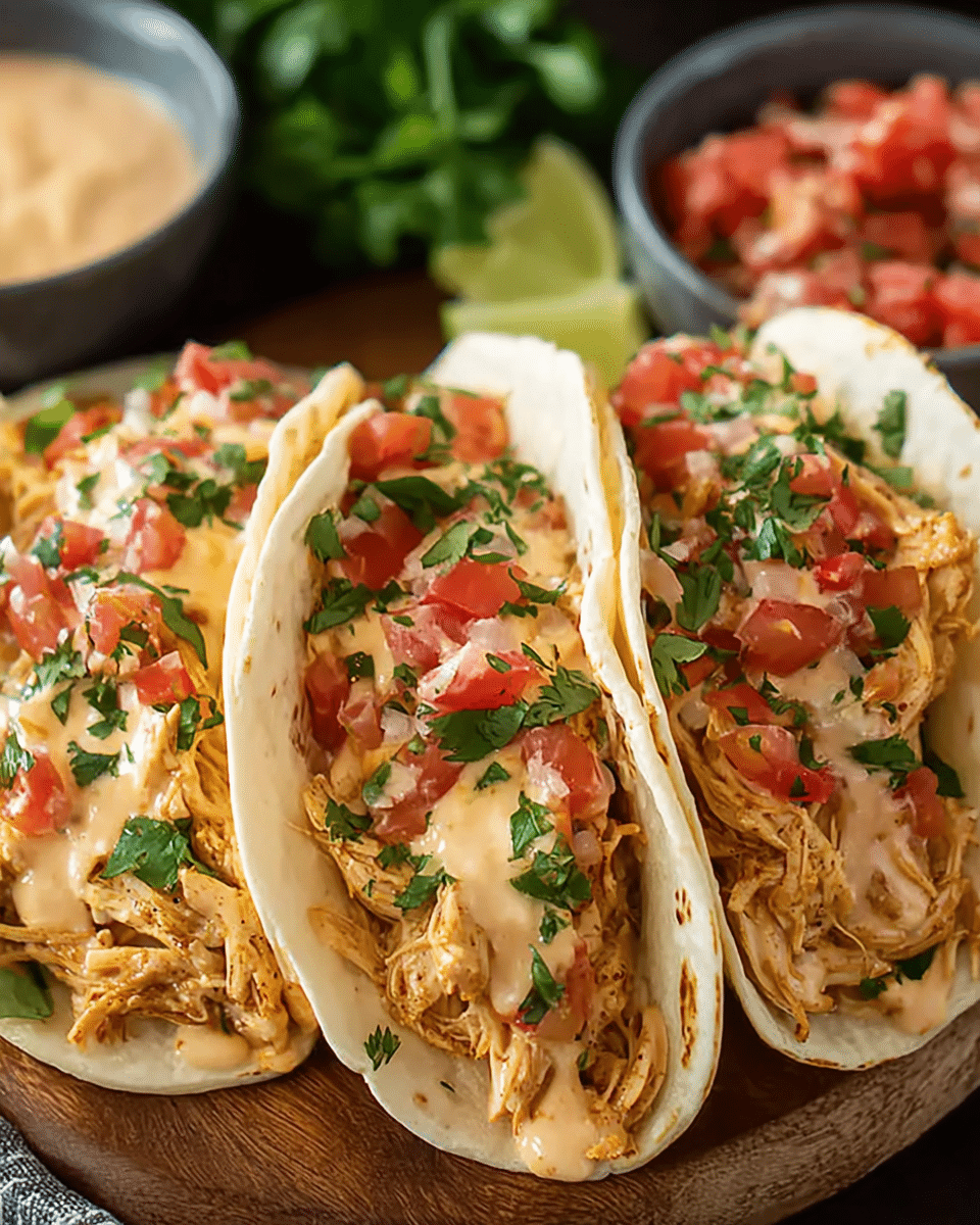 Slow‑Cooker Queso Chicken Tacos