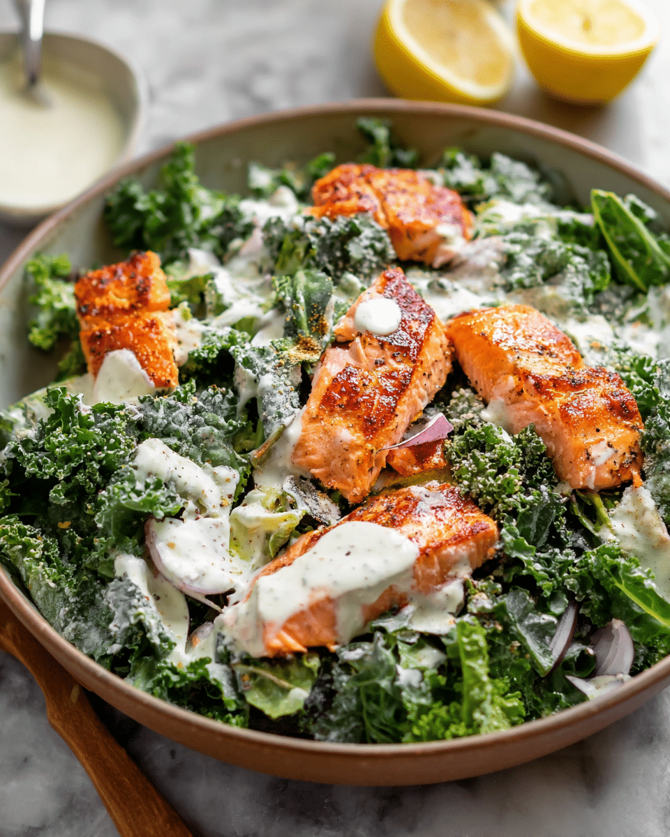 Salmon Kale Caesar Salad
