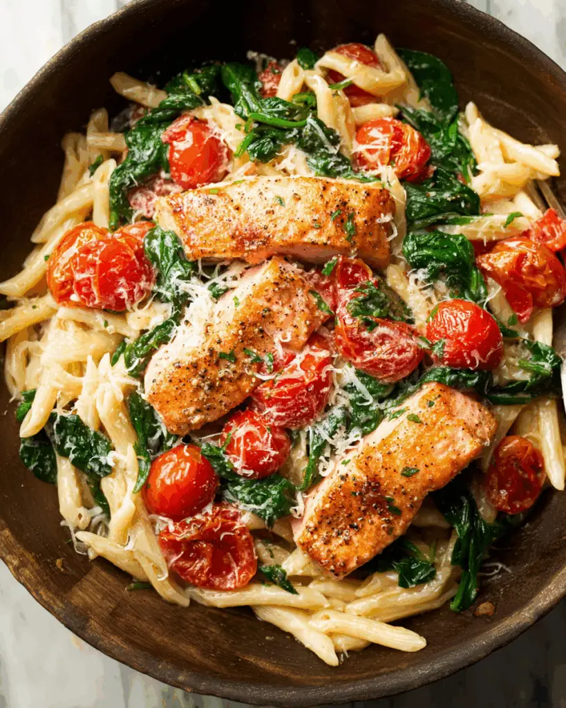 Tomato Spinach Salmon Pasta