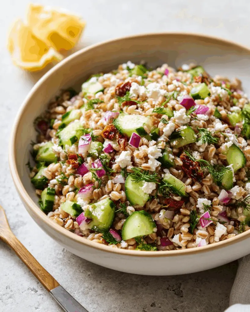 Farro Salad with Feta, Cucumbers, and Sun-Dried Tomatoes