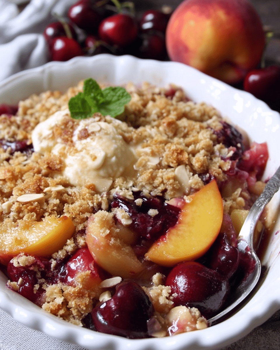 Peach and Cherry Amaretto Crisp