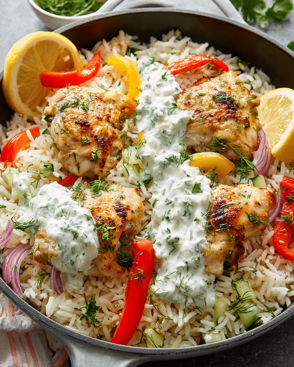 Mediterranean Chicken with Creamy Tzatziki & Rice