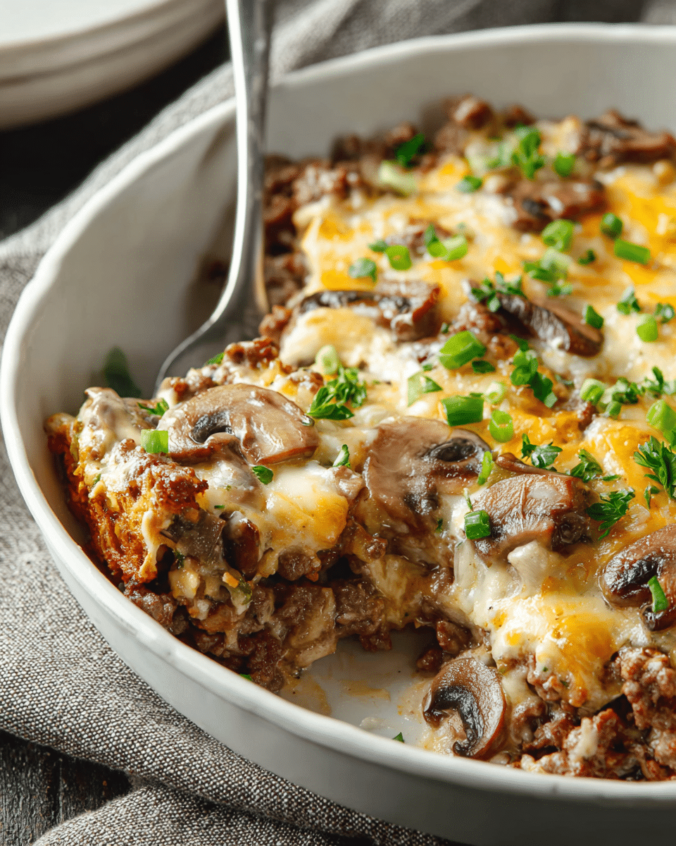 Mushroom Cheeseburger Casserole