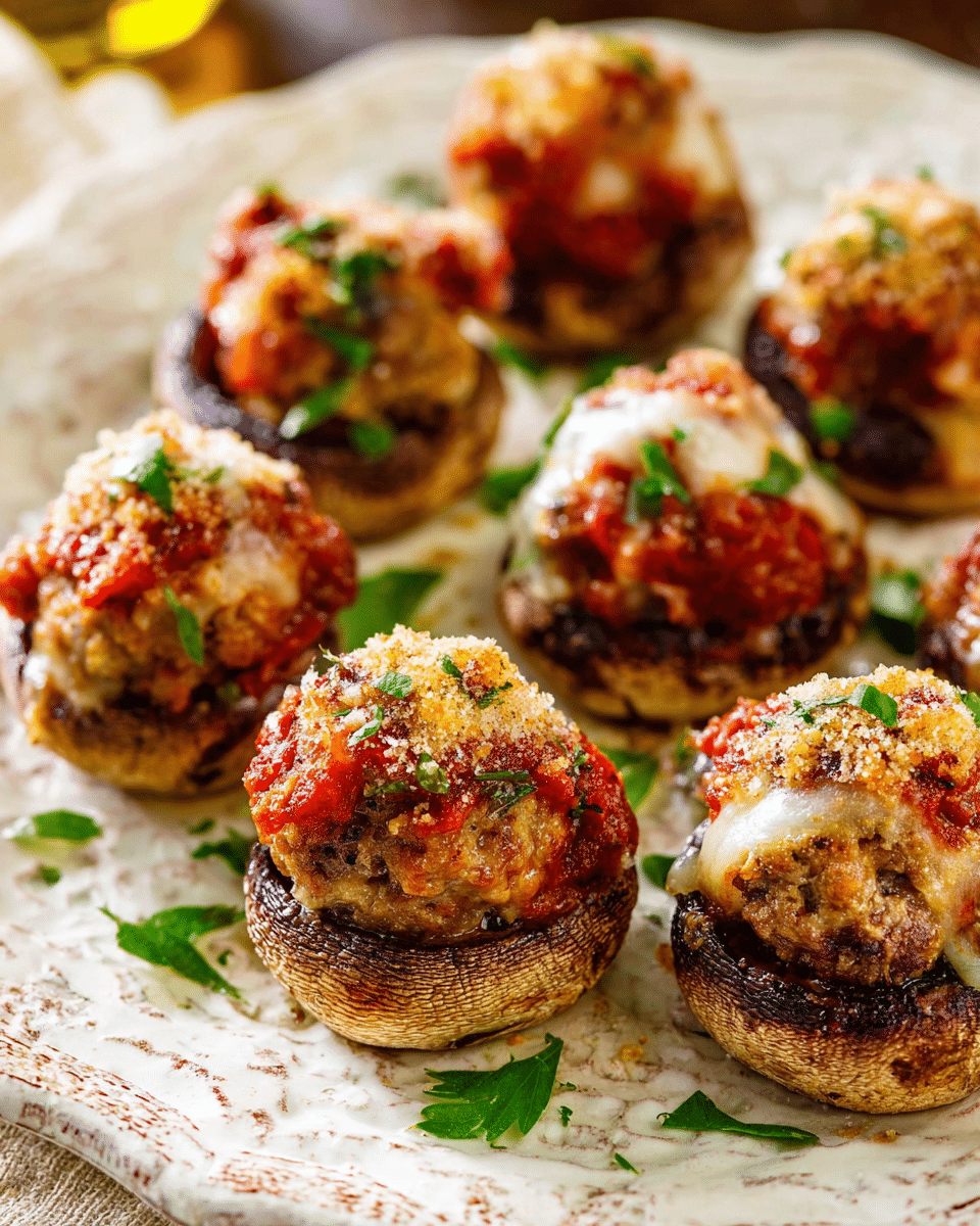Savory Italian Meatball-Stuffed Portobello Bites