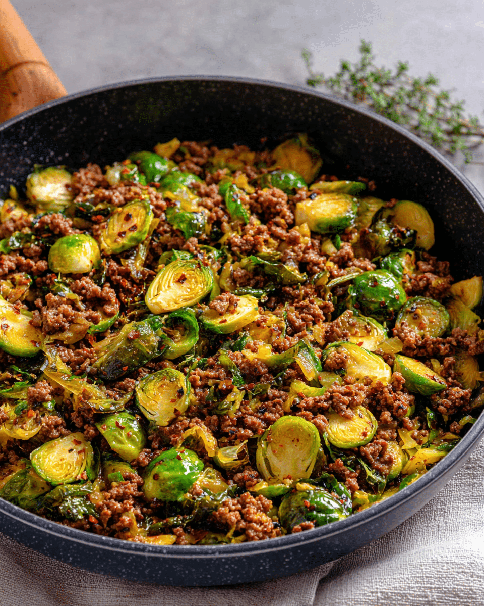 Ground Beef and Brussels Sprouts Skillet