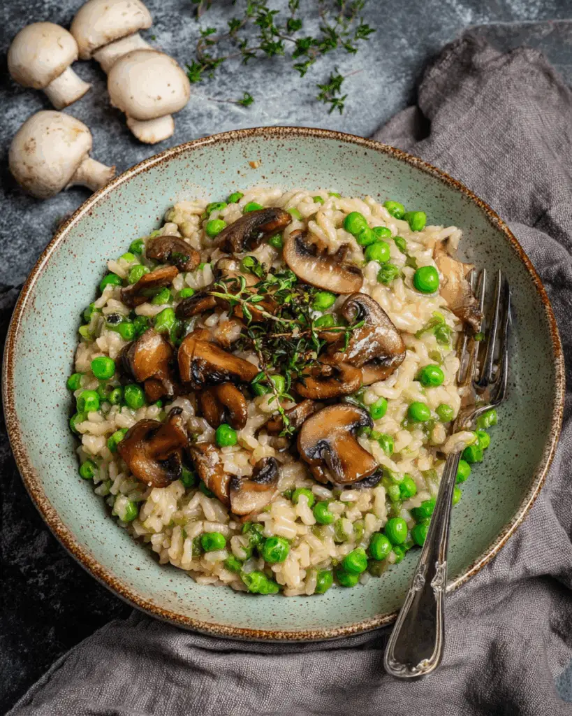 Creamy Vegan Mushroom Pea Risotto