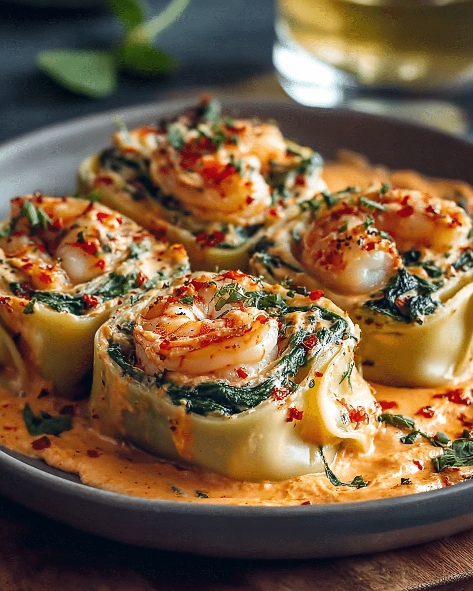 Shrimp and Spinach Stuffed Pasta Rolls