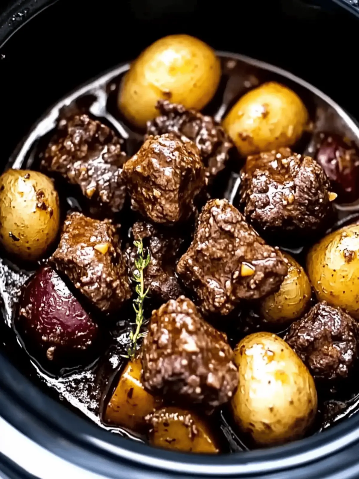 Crockpot Garlic Butter Beef Bites with Potatoes