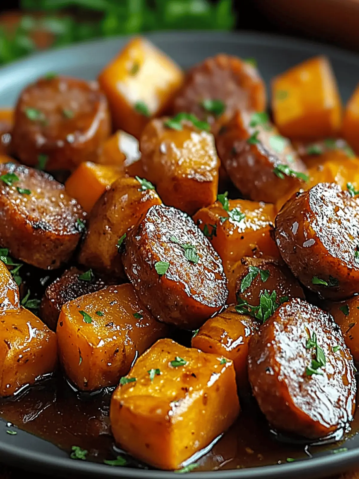 Sausage and Sweet Potatoes with Honey Garlic Sauce