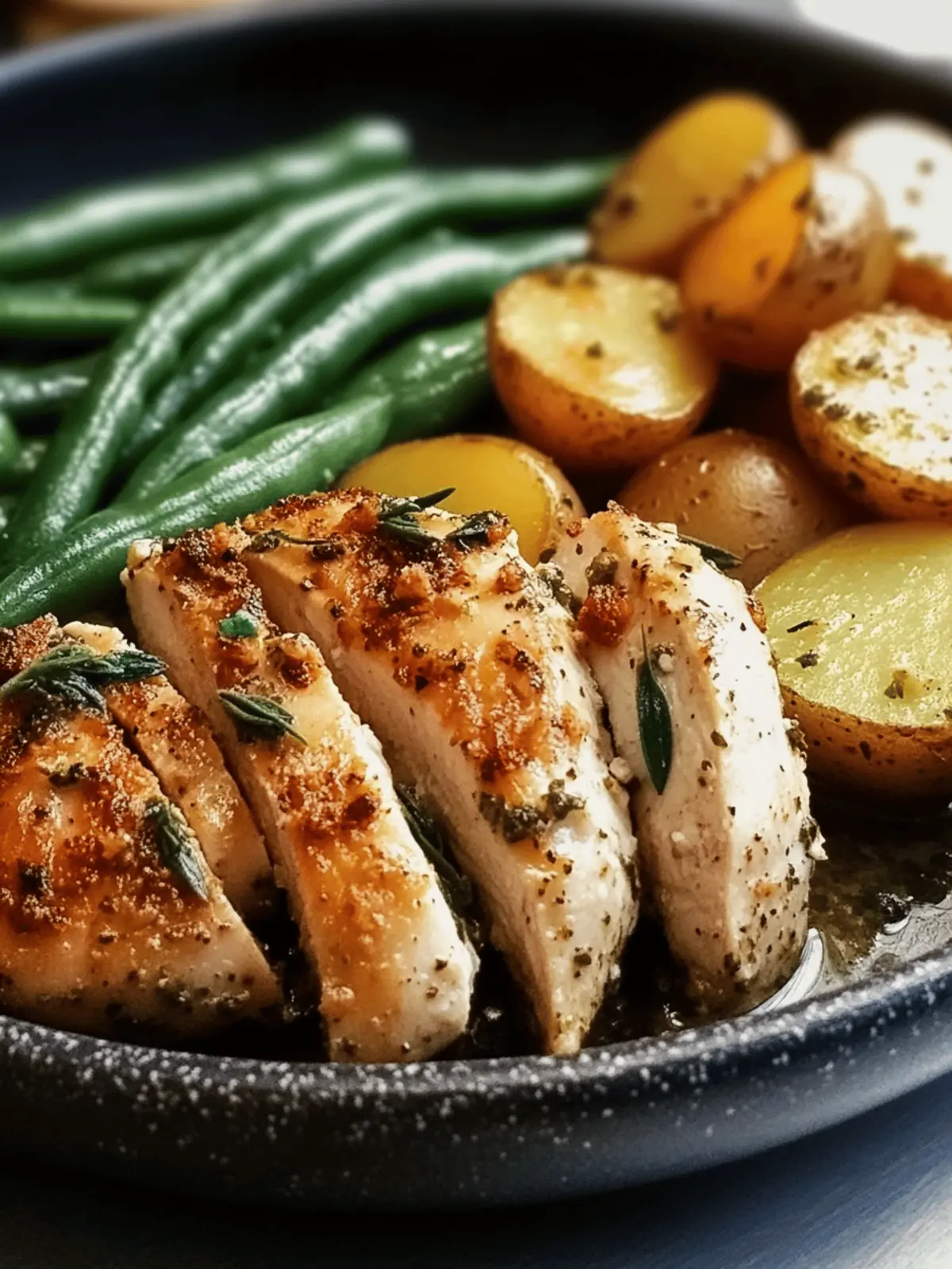 Herb-Crusted Chicken with Garlic Potatoes & Green Beans