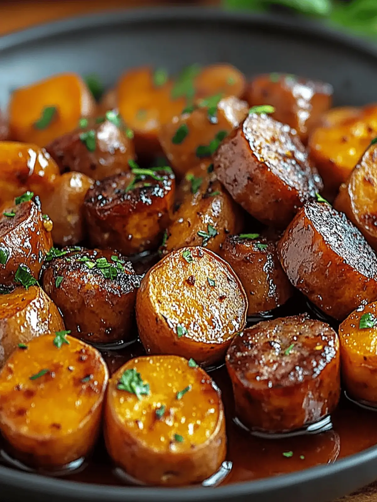 Sausage and Sweet Potatoes with Honey Garlic Sauce