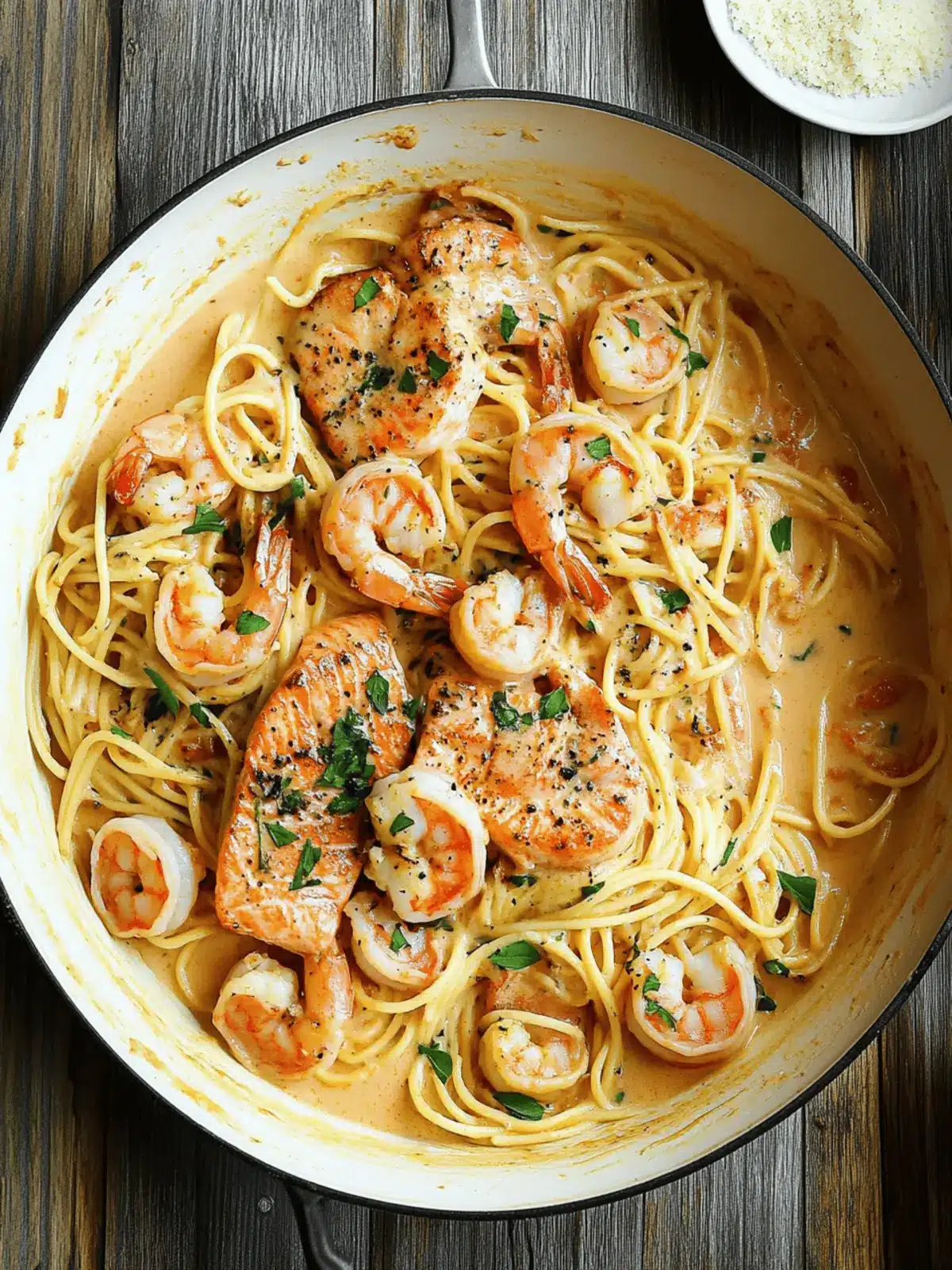 Salmon and Shrimp Alfredo Pasta