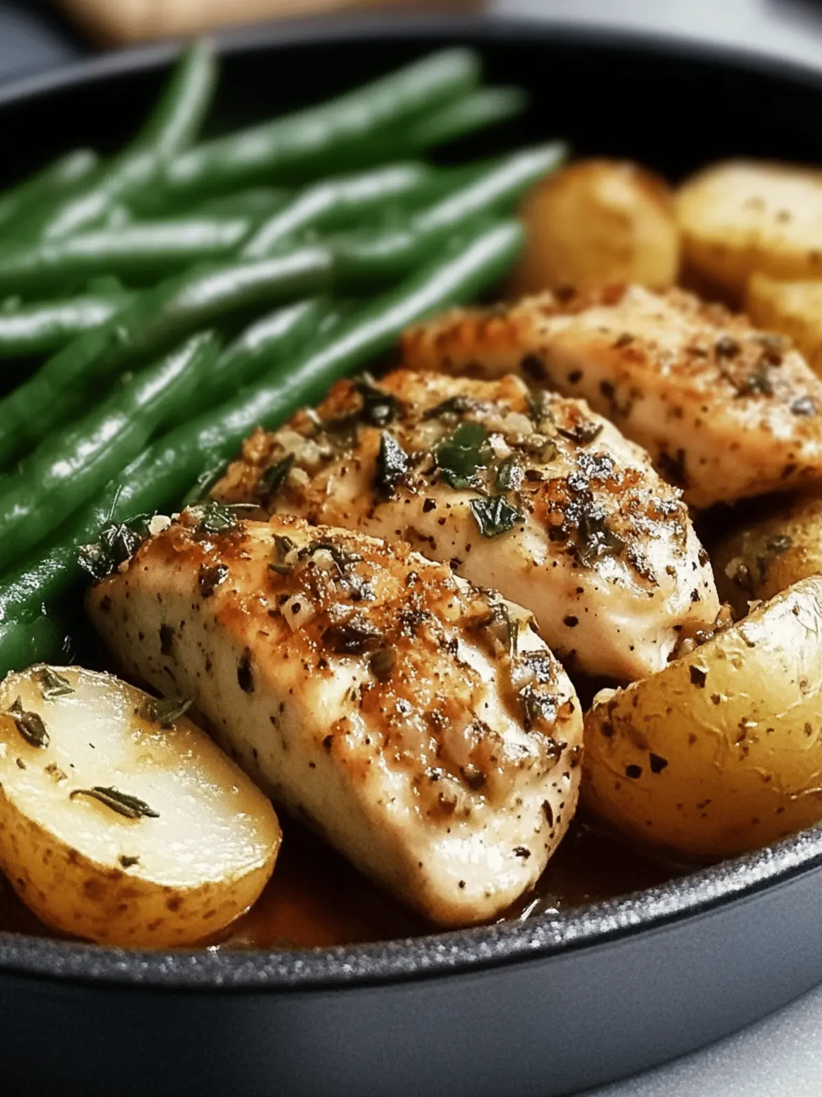 Herb-Crusted Chicken with Garlic Potatoes & Green Beans