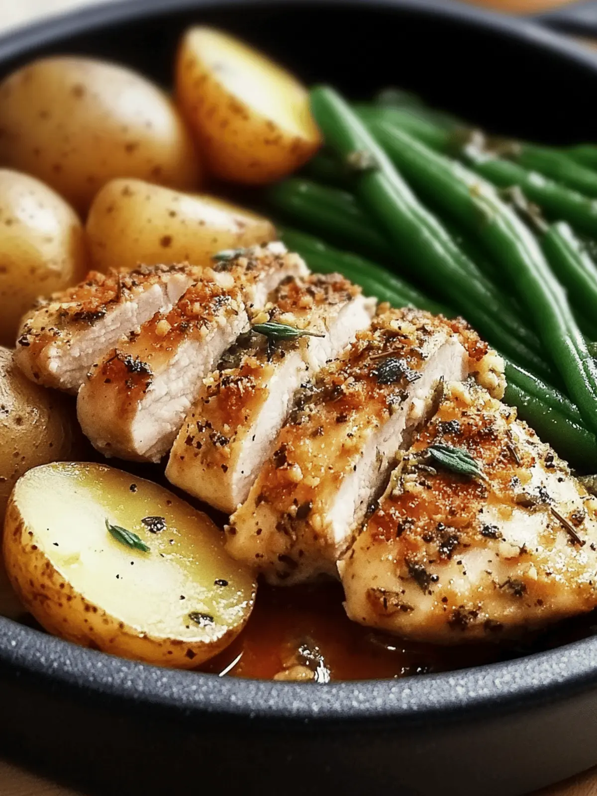 Herb-Crusted Chicken with Garlic Potatoes & Green Beans