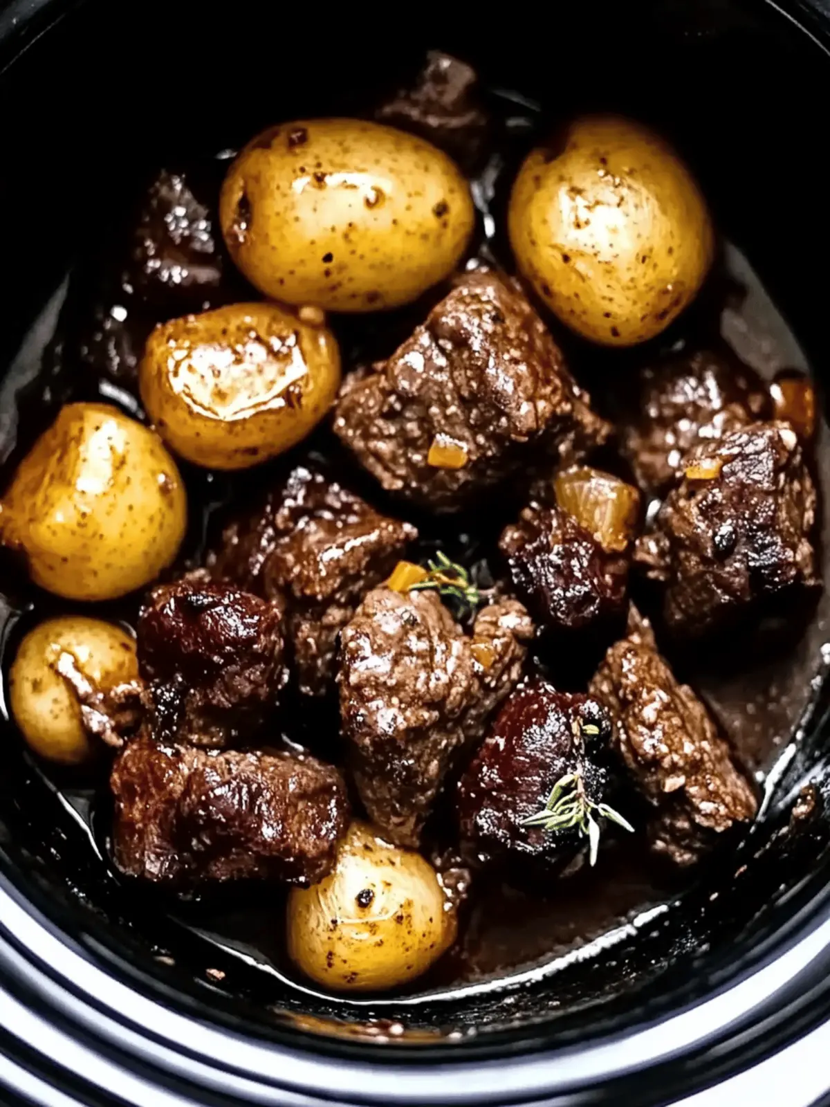 Crockpot Garlic Butter Beef Bites with Potatoes