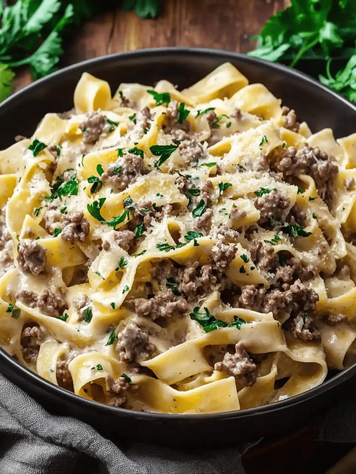 Creamy Ground Beef Alfredo Pasta