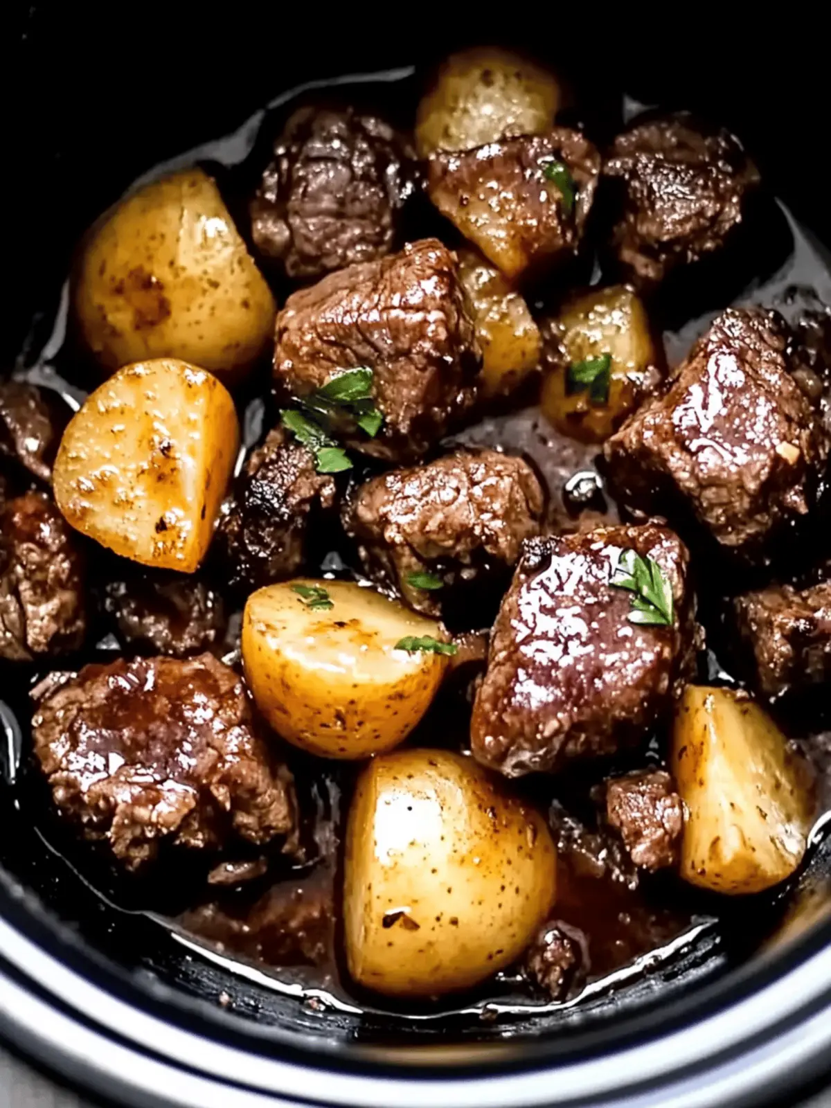 Crockpot Garlic Butter Beef Bites with Potatoes