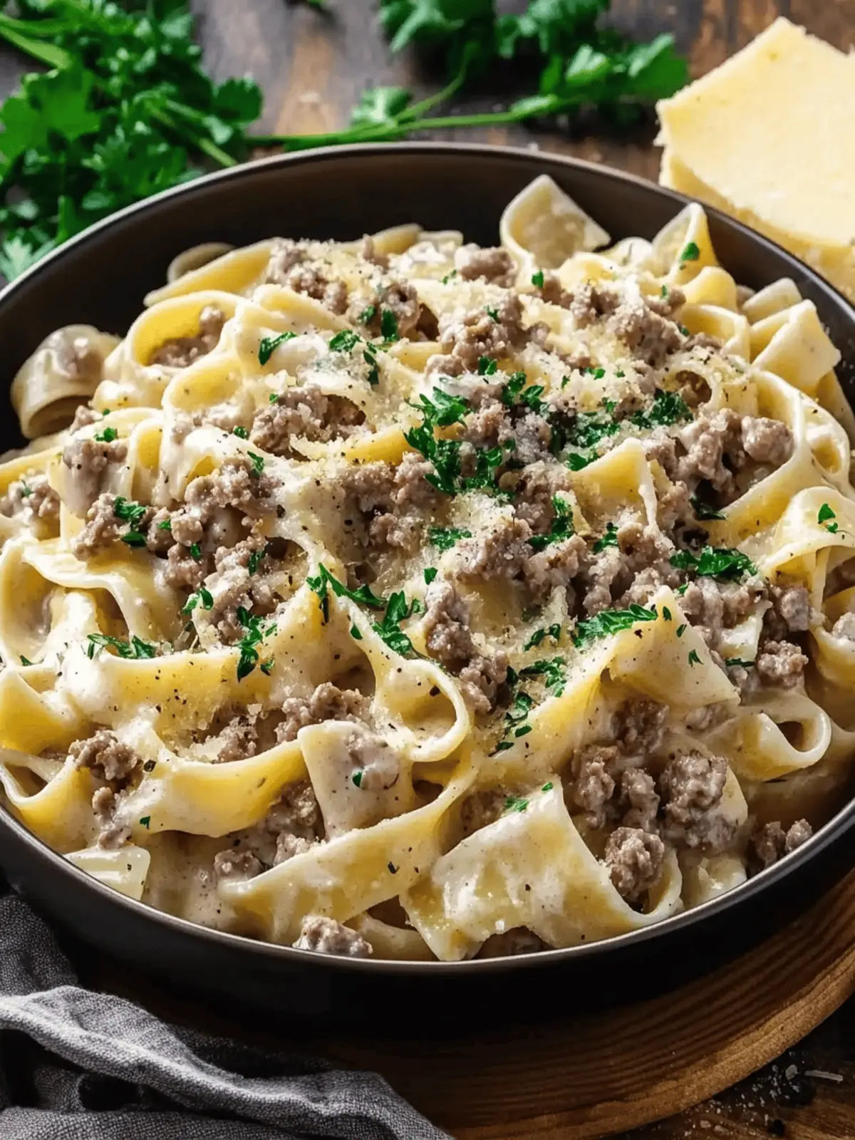 Creamy Ground Beef Alfredo Pasta