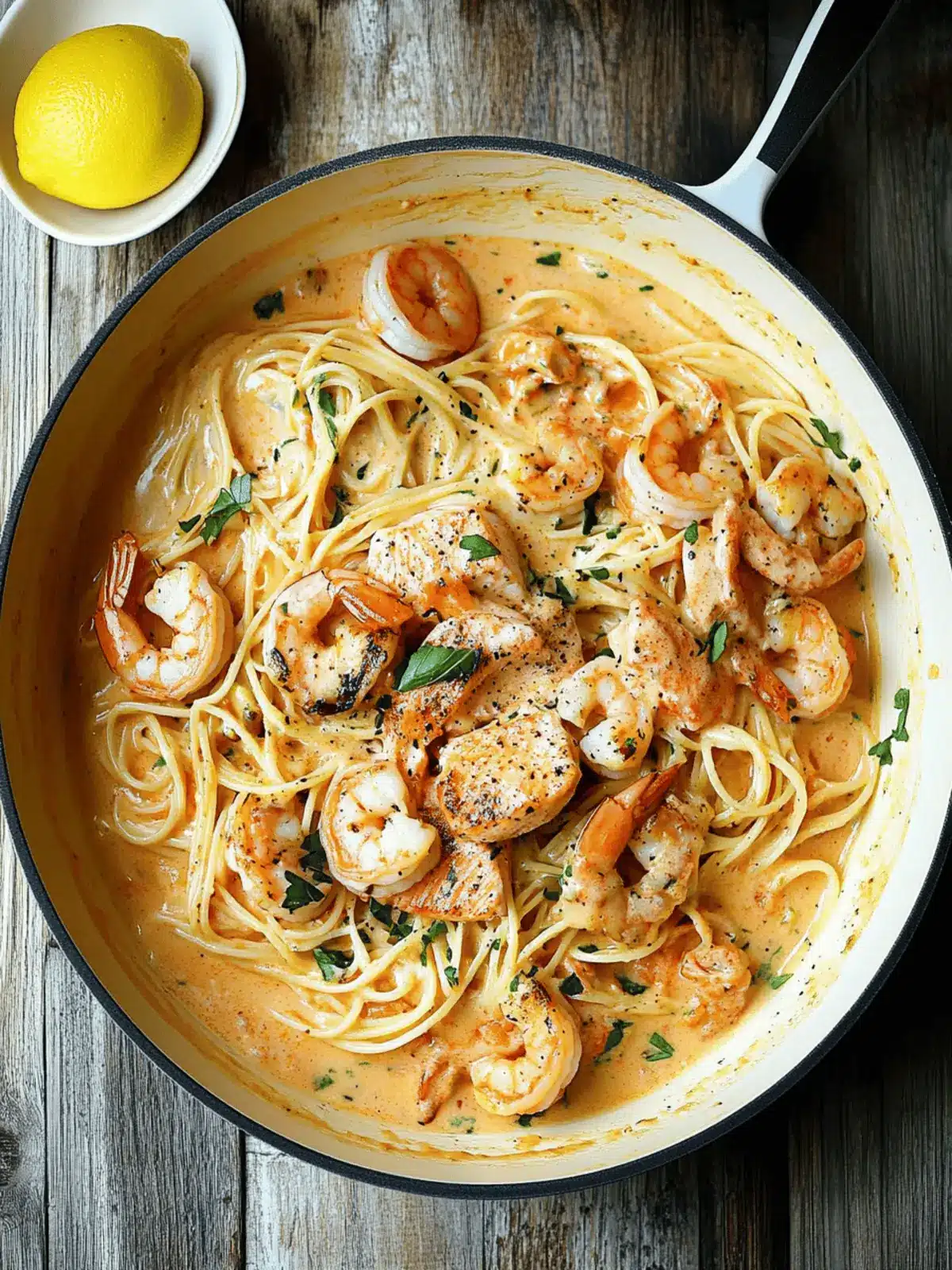 Salmon and Shrimp Alfredo Pasta