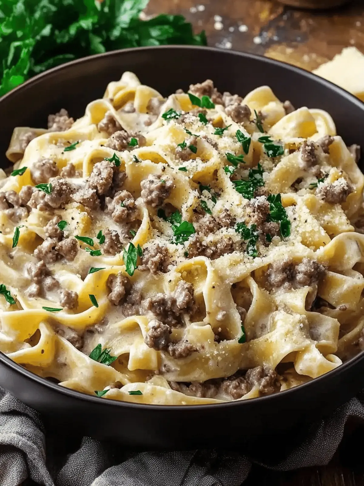Creamy Ground Beef Alfredo Pasta