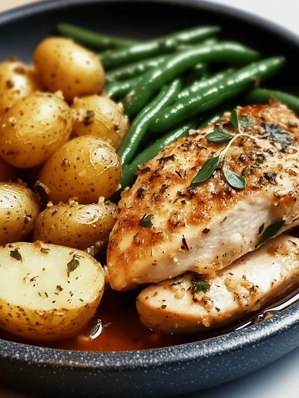 Herb-Crusted Chicken with Garlic Potatoes & Green Beans