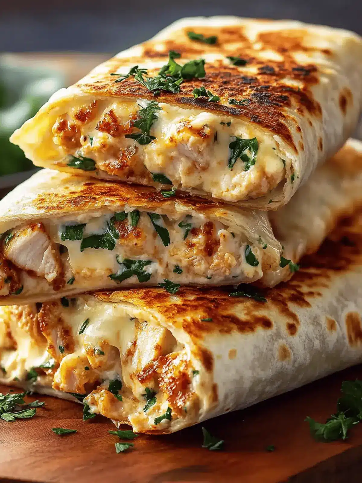 Ooey-Gooey Cheesy Garlic Chicken Wraps