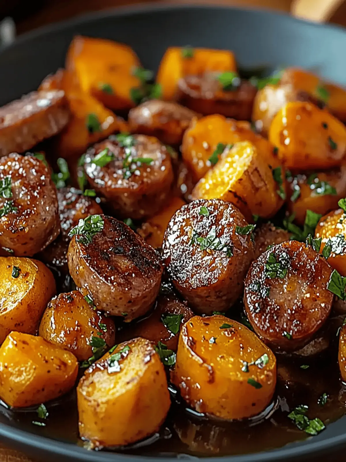 Sausage and Sweet Potatoes with Honey Garlic Sauce