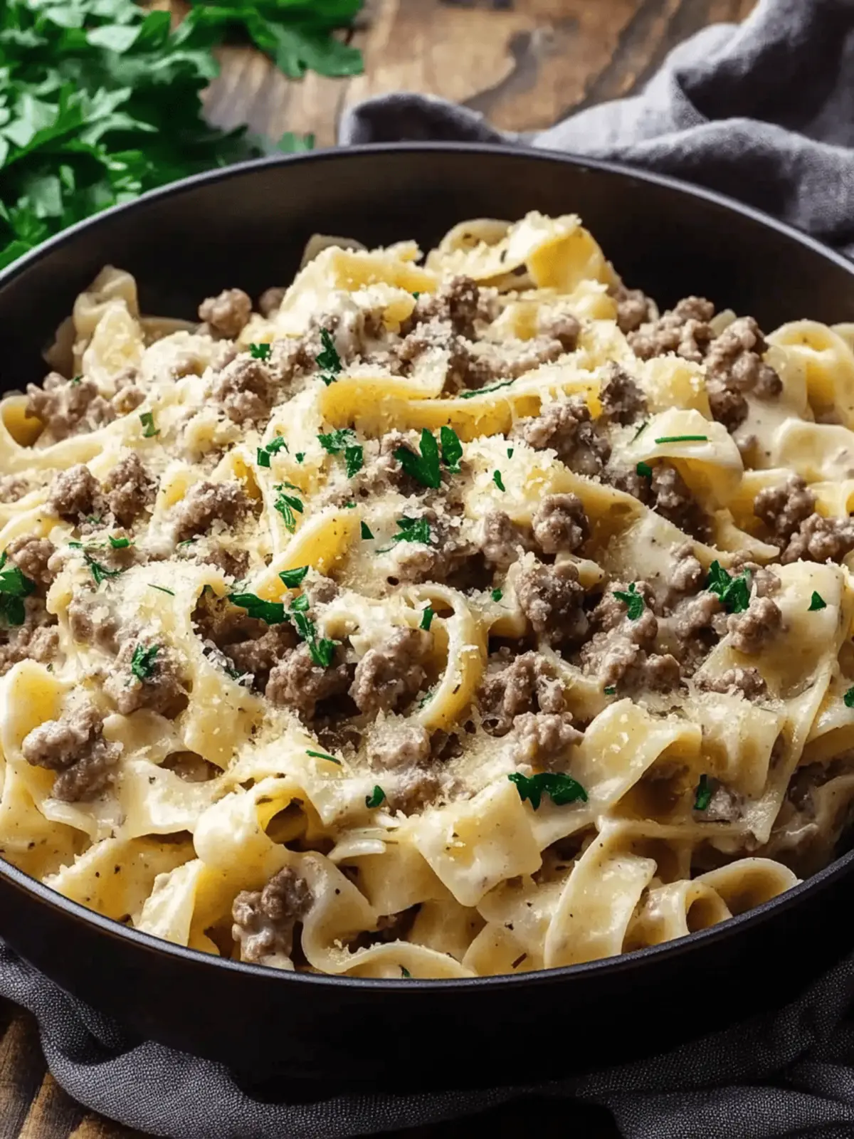 Creamy Ground Beef Alfredo Pasta