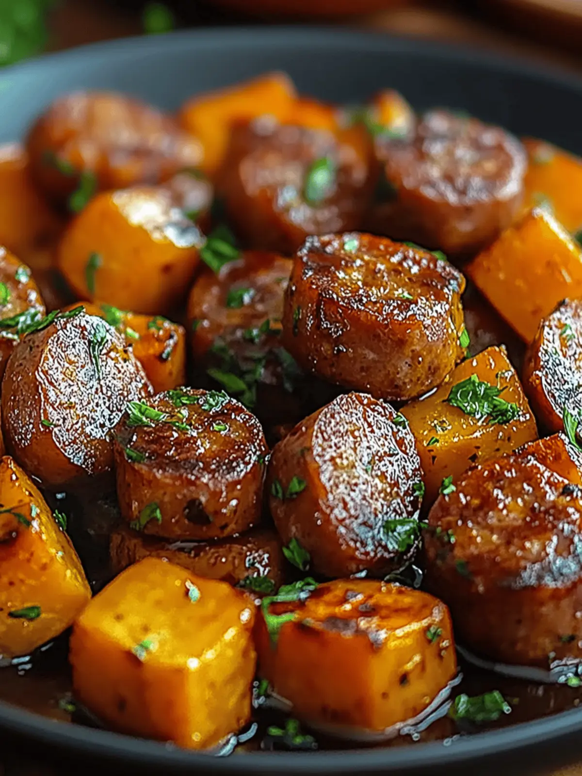 Sausage and Sweet Potatoes with Honey Garlic Sauce