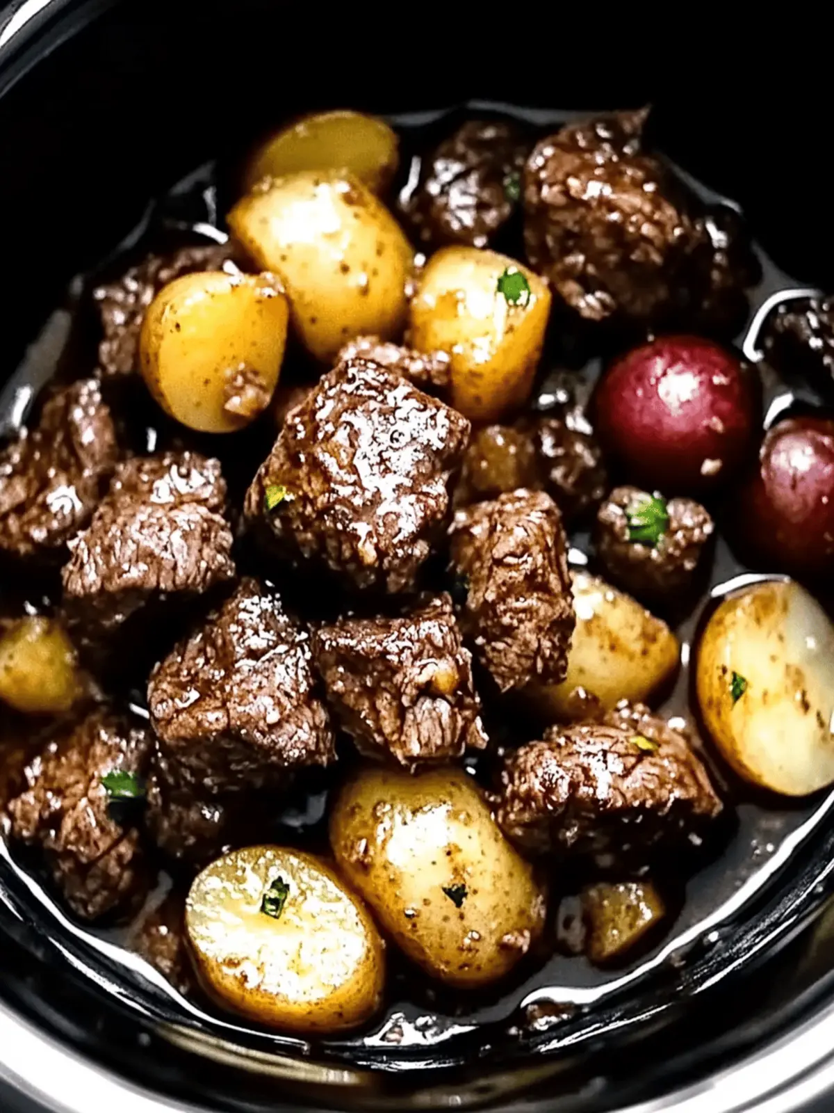 Crockpot Garlic Butter Beef Bites with Potatoes