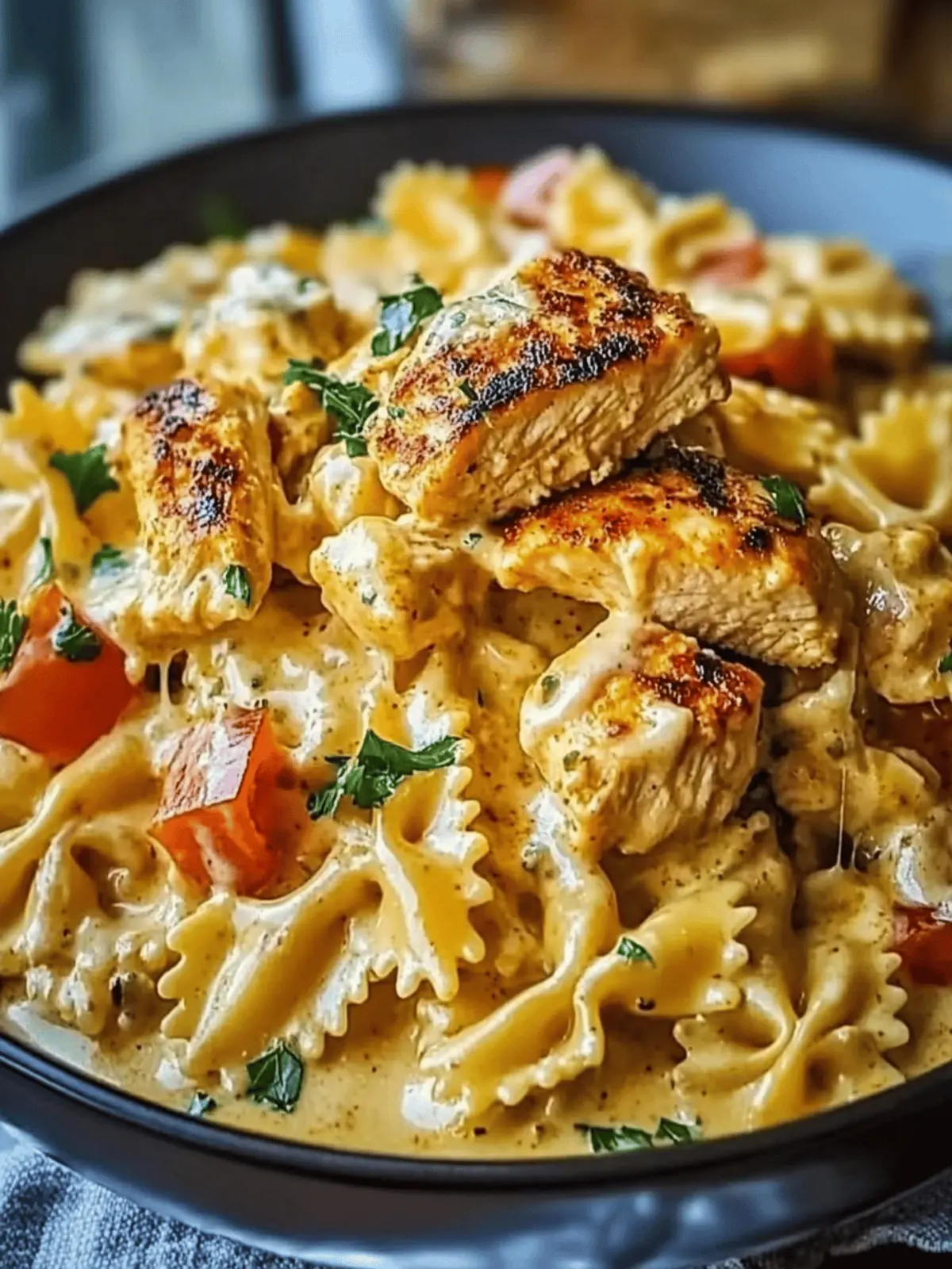 Creamy Cajun Chicken Bowtie Pasta with Garlic Cheese Sauce