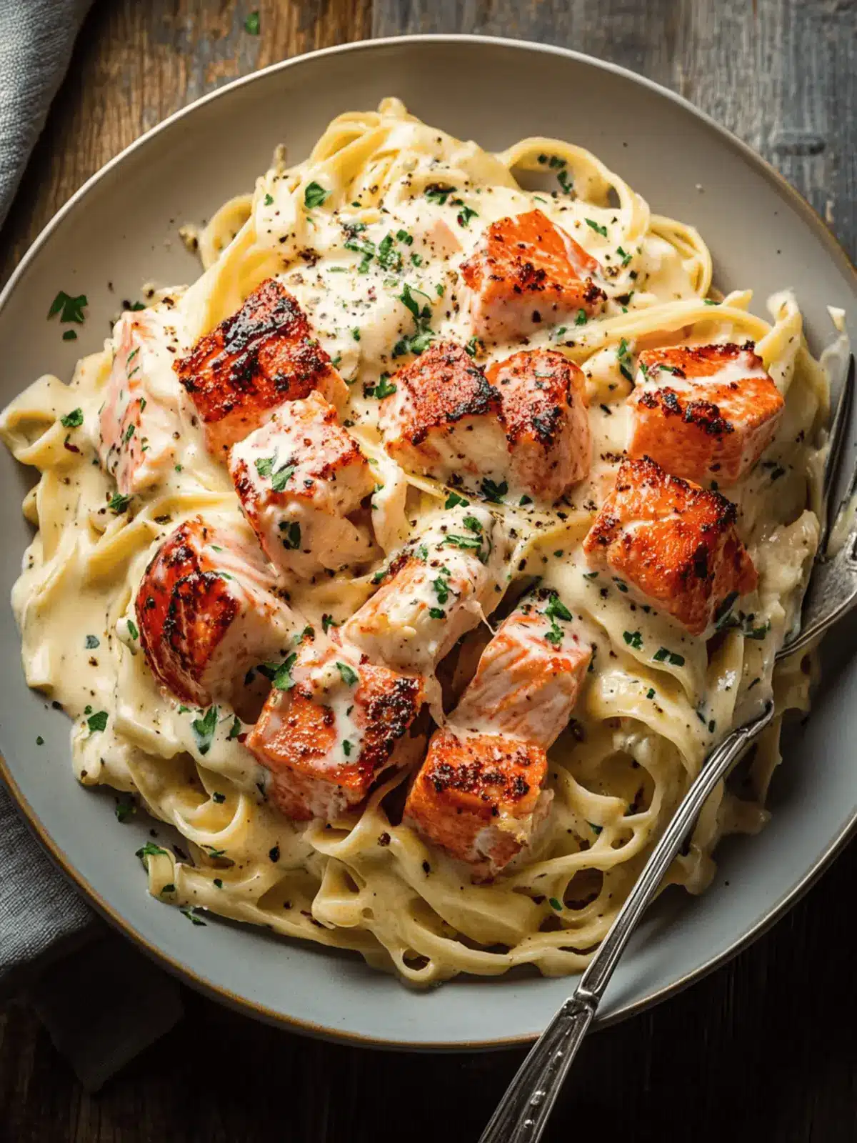 Cajun Lobster Crab and Salmon Alfredo