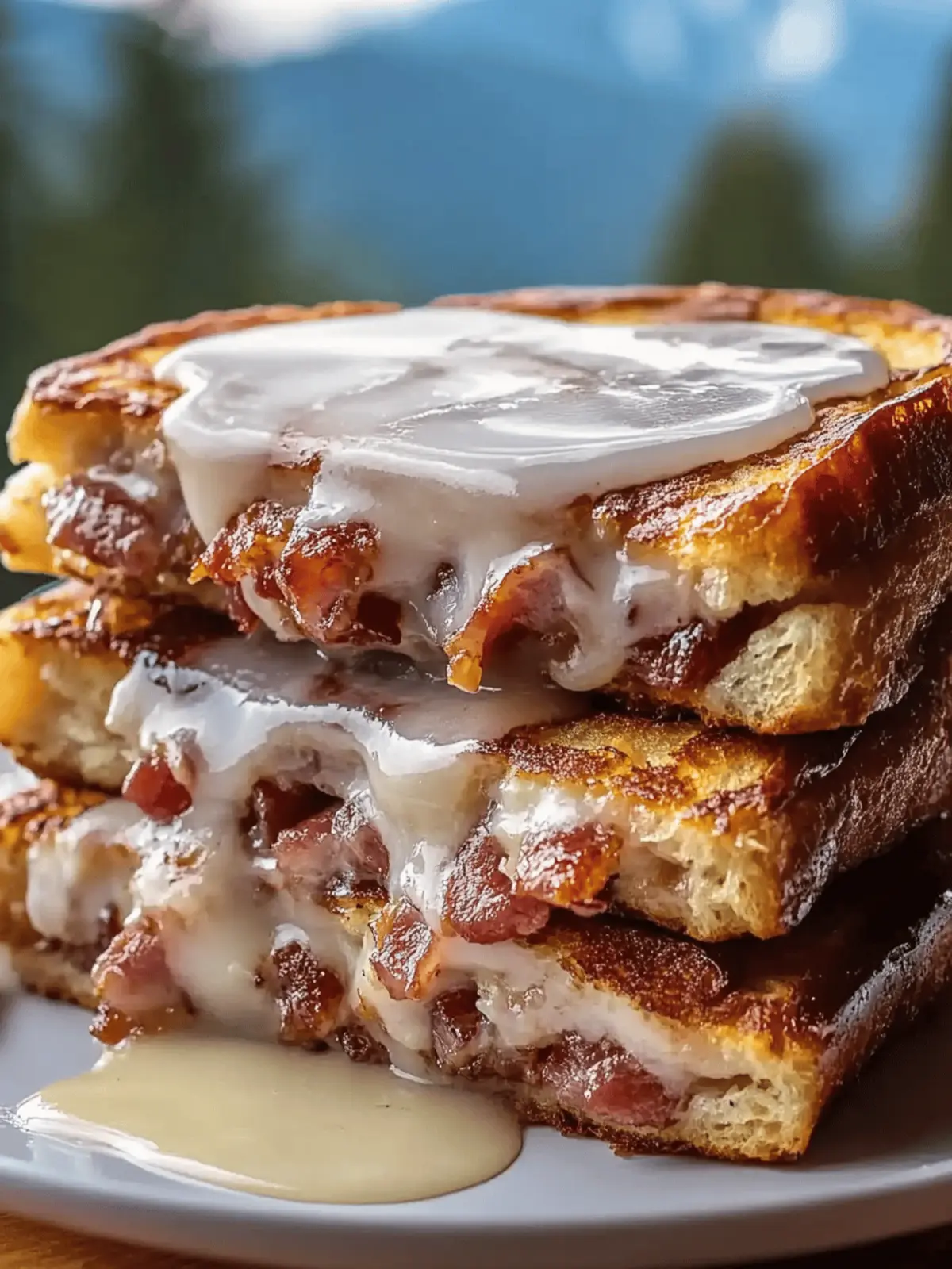 Bourbon Maple Bacon Stuffed French Toast with Vanilla Glaze