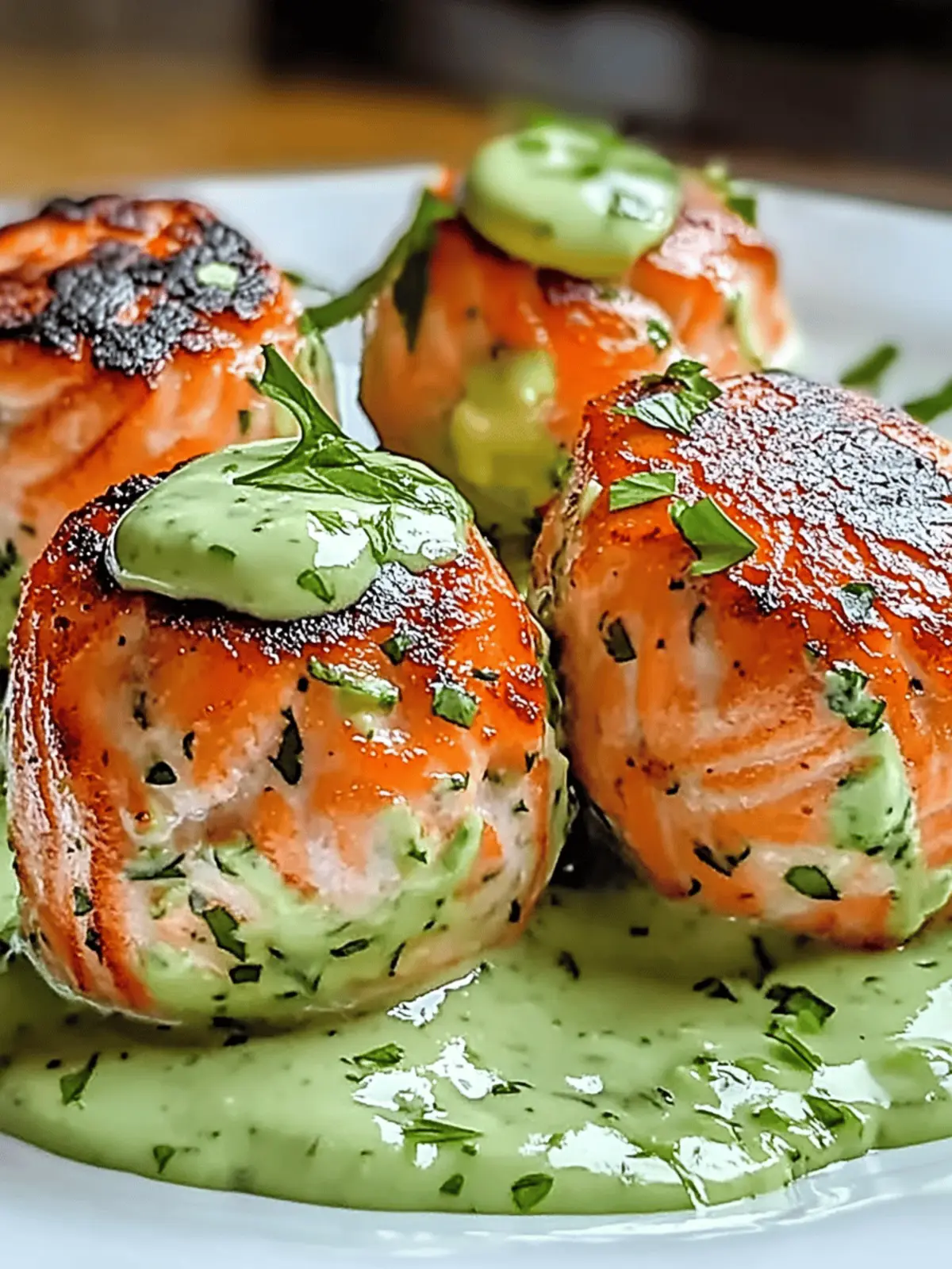 Salmon Balls with Creamy Avocado Sauce